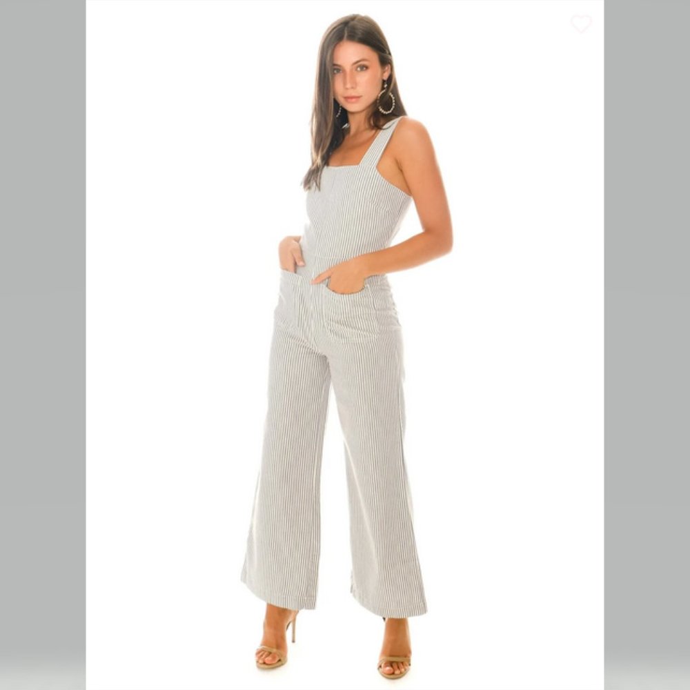 ROLLAS Sailor Striped Jumpsuit in Blue and White Cotton NWT